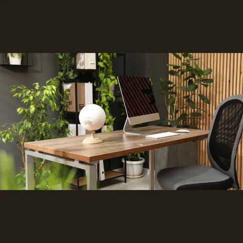 Modern desking interior design with ergonomic furniture and organized workspace layout – Chennai office.